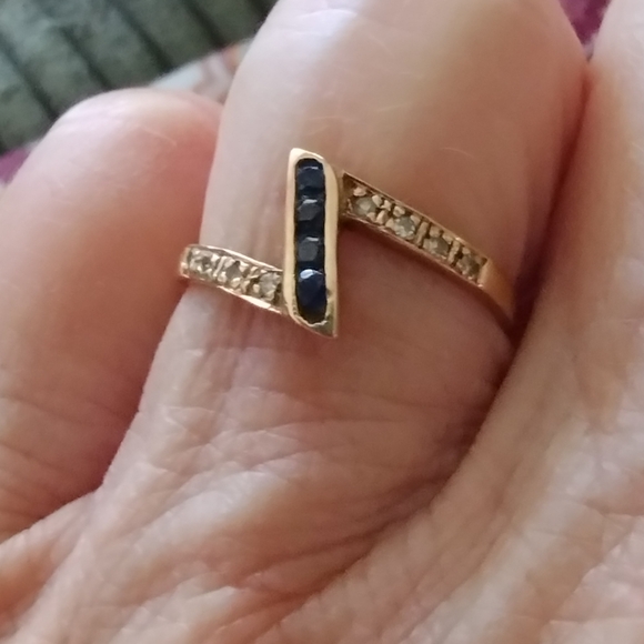 Vintage Art Deco Blue Sapphire Gold Ring 6.5 - Picture 6 of 12